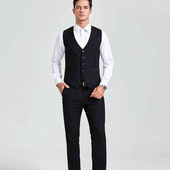 Classic V-Neck Cotton Blend Men's Waistcoat - Size Medium for Weddings & More - Picture 2 of 6